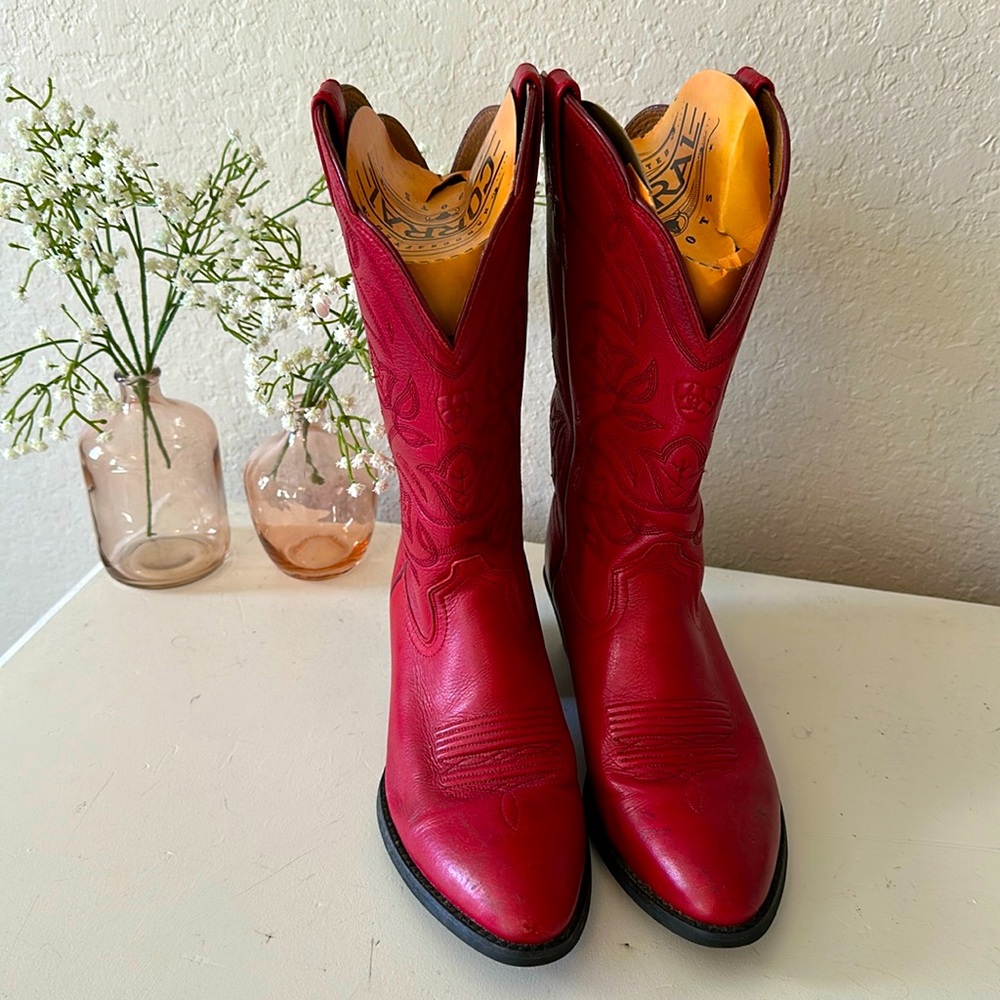 Red Ariat Round Toe Western Boots